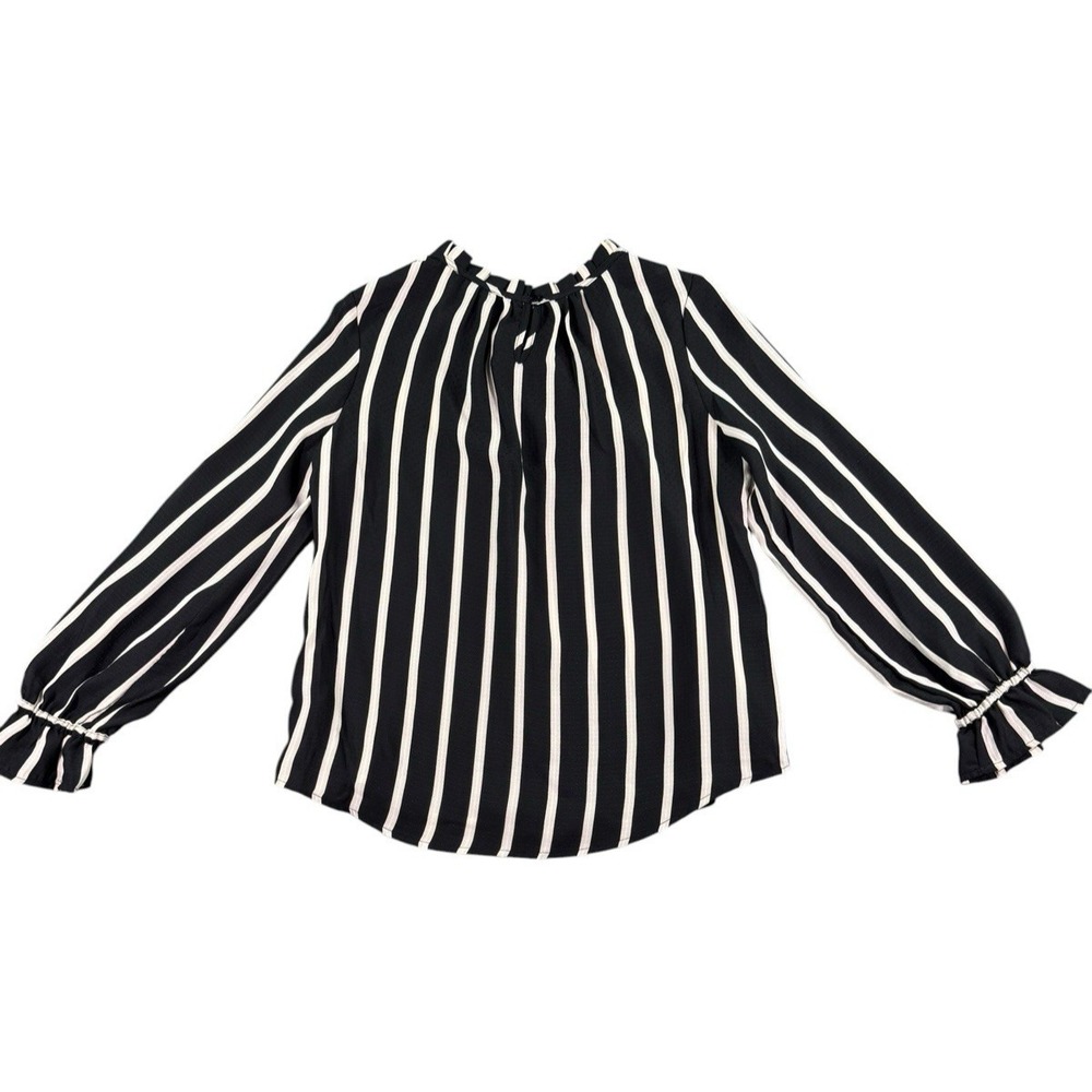 Adrianna Papell Striped Keyhole Back Blouse Size M NWT Black Champagne